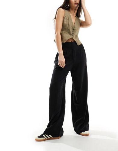 Pantalon ajusté ample en lin avec taille haute et surpiqûres - Asos Design - Modalova