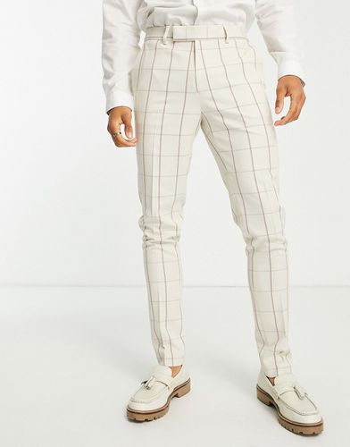 Pantalon de costume ajusté en lin mélangé à carreaux - Écru et - Asos Design - Modalova