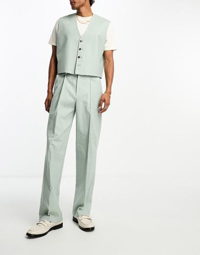 Pantalon de costume ample à taille haute en lin mélangé - Sauge - Asos Design - Modalova