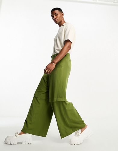 Pantalon deux épaisseurs habillé coupe ultra ample - Vert - Asos Design - Modalova