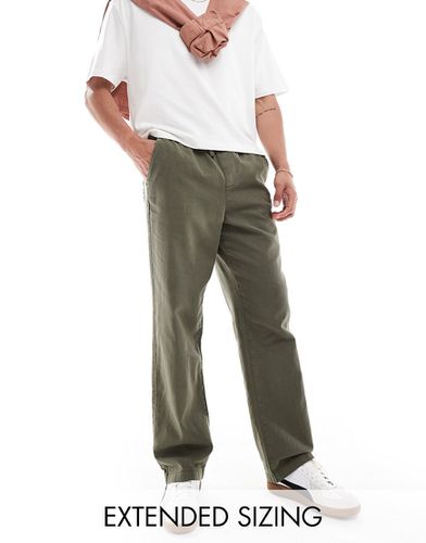 Pantalon décontracté en lin avec taille élastiquée - Kaki - Asos Design - Modalova