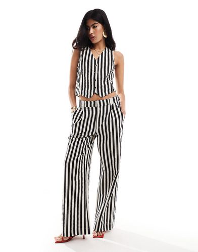 Pantalon d'ensemble coupe dad ample en lin rayé - Noir et blanc - Asos Design - Modalova
