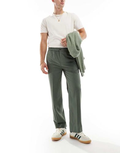 Pantalon droit habillé à enfiler avec taille élastique - olive - Asos Design - Modalova