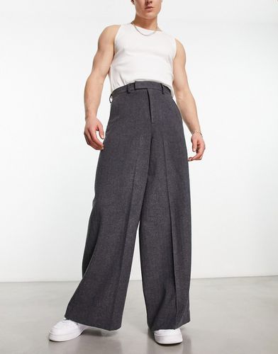 Pantalon habillé ultra ample en laine mélangée - Anthracite - Asos Design - Modalova