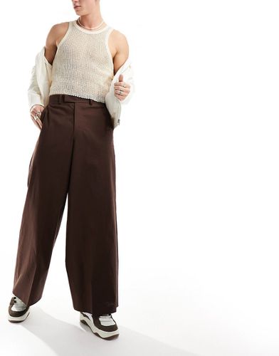 Pantalon habillé ultra large en lin mélangé - Marron - Asos Design - Modalova