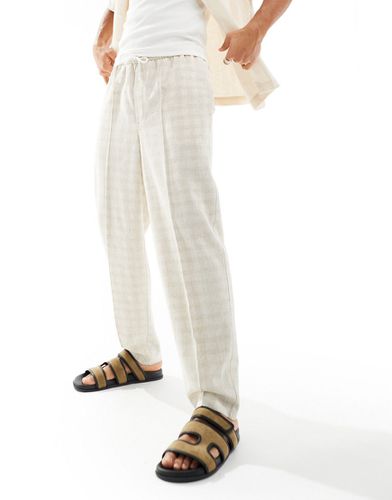 Pantalon oversize fuselé élégant à enfiler en lin mélangé à carreaux - Neutre - Asos Design - Modalova