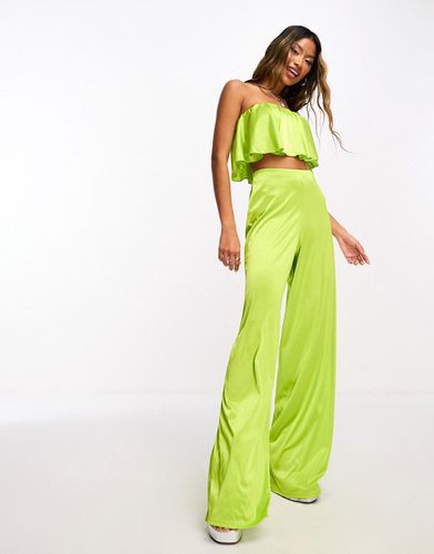 Pantalon large d'ensemble en sergé de satin fluide - Chartreuse - Asos Design - Modalova