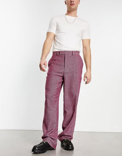 Pantalon large élégant en laine mélangée à petit motif pied-de-poule - Bordeaux - Asos Design - Modalova