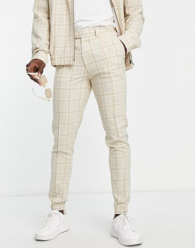 Pantalon skinny élégant d'ensemble à carreaux en crêpe resserré aux chevilles - Écru - Asos Design - Modalova