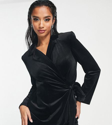 Petite - Blazer de costume en velours avec ceinture croisée sur le côté - Asos Design - Modalova