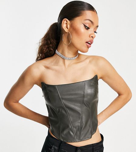 ASOS DESIGN Petite - Corset en similicuir à coutures apparentes - Kaki - Asos Petite - Modalova