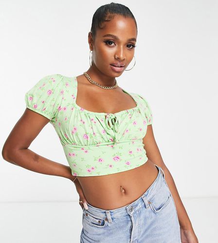 ASOS DESIGN Petite - Crop top tendance folk à manches courtes et motif floral - Vert - Asos Petite - Modalova