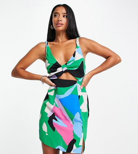 ASOS DESIGN Petite - Robe courte à effet noué et découpe devant - Imprimé abstrait aux couleurs vives - Asos Petite - Modalova