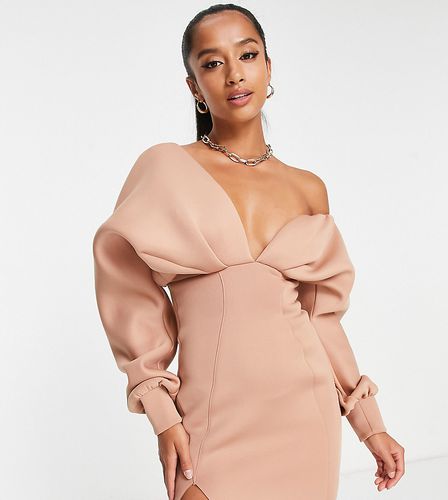 ASOS DESIGN Petite - Robe courte blousante à épaules tombantes - Vison - Asos Petite - Modalova