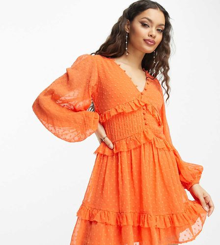 ASOS DESIGN Petite - Robe courte boutonnée en plumetis à nervures - vif - Asos Petite - Modalova