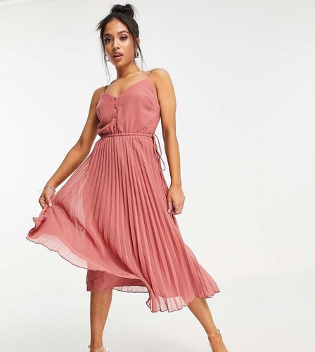 ASOS DESIGN Petite - Robe caraco mi-longue plissée à fines bretelles et cordon de serrage à la taille - ASOS Petite - Modalova