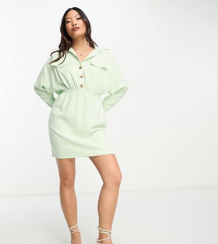 ASOS DESIGN Petite - Robe chemise en lin avec jupe asymétriques et épaules tombantes - pâle - Asos Petite - Modalova