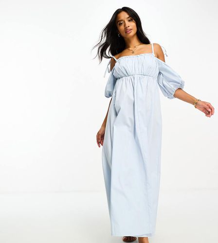 ASOS DESIGN Petite - Robe mi-longue en coton avec épaules dénudées et buste froncé - Bleuet - Asos Petite - Modalova