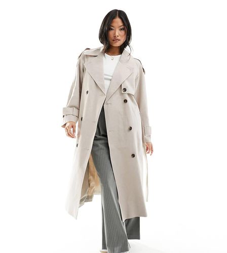 ASOS DESIGN Petite - Trench-coat en lin mélangé - Taupe - Asos Petite - Modalova