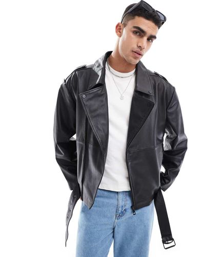 Premium - Blouson style motard oversize en cuir véritable - Asos Design - Modalova