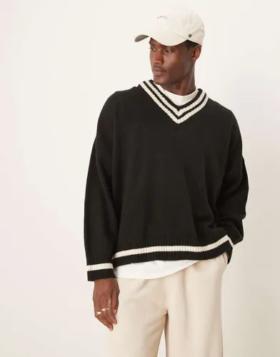 Pull ultra oversize coupe carrée en maille à col V et liseré - Asos Design - Modalova