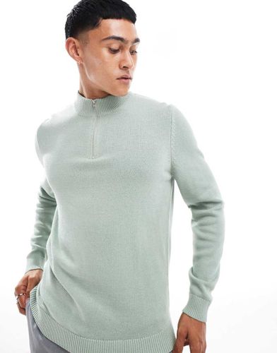 Pull à col zippé en maille d'épaisseur moyenne - sauge - Asos Design - Modalova