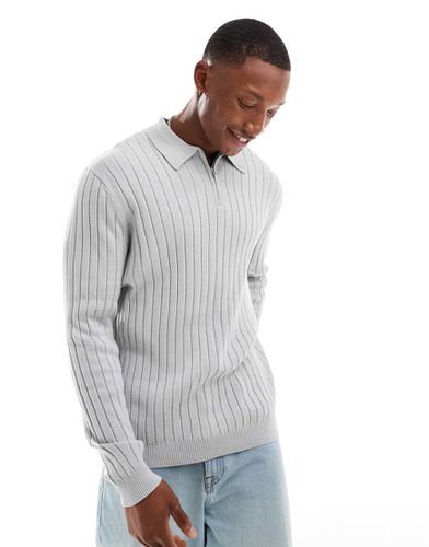 Pull basique coupe moulante en maille côtelée avec col polo zippé - clair - Asos Design - Modalova