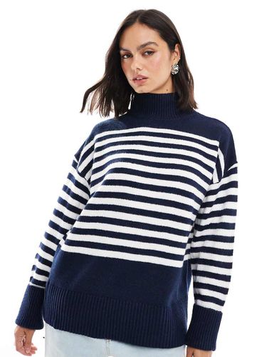 Pull en maille à rayures avec col montant et revers retroussés - Bleu marine - Asos Design - Modalova