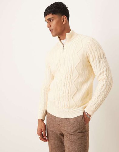 Pull épais en maille torsadée avec col zippé - Crème - Asos Design - Modalova