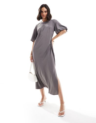 Robe t-shirt mi-longue à manches bouffantes - ardoise - Asos Design - Modalova