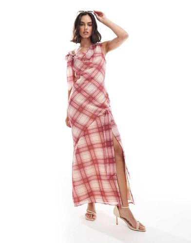 Robe à carreaux mi-longue avec col bénitier et détail naud - Asos Design - Modalova