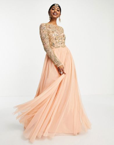 Robe anarkali longue avec corsage orné de perles - Pêche - Asos Design - Modalova