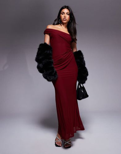 Robe asymétrique longue en tulle avec détail torsadé et jupe relevée - Bordeaux - Asos Design - Modalova