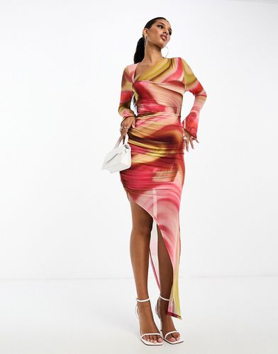 Robe asymétrique mi-longue à découpe en tulle imprimé tacheté - Asos Design - Modalova