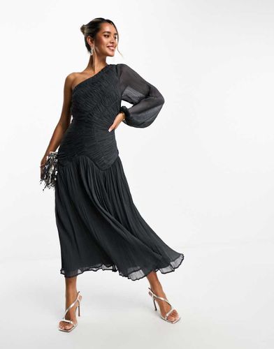 Robe asymétrique mi-longue à fronces - Anthracite - Asos Design - Modalova