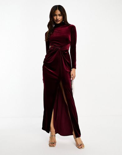 Robe asymétrique mi-longue en velours avec fronces et détail noué - Lie-de-vin - Asos Design - Modalova