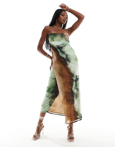 Robe bandeau mi-longue en tulle avec jupe drapée - Imprimé marbré ton sur ton - Asos Design - Modalova