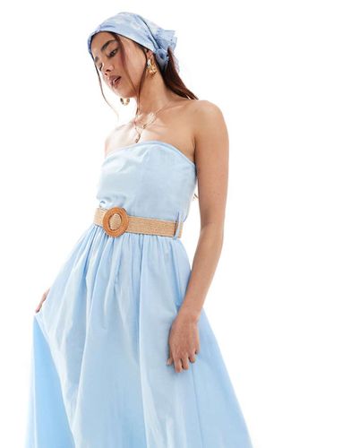 Robe bandeau mi-longue en lin avec jupe évasée et ceinture - pastel - Asos Design - Modalova