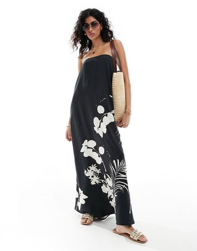 Robe bandeau longue et épurée à imprimé fleuri - Noir et blanc - Asos Design - Modalova