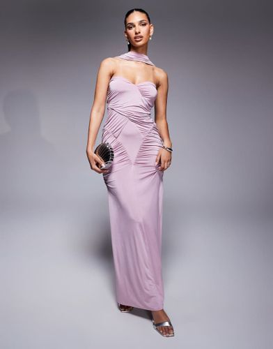 Robe bandeau longue fronce prs du corps avec col style foulard - Lilas - Asos Design - Modalova