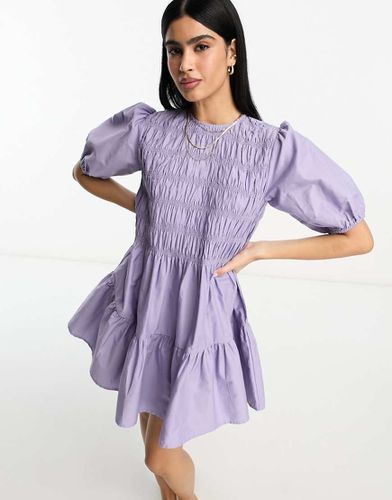 Robe babydoll courte en coton avec fronces et manches bouffantes - Lilas - Asos Design - Modalova