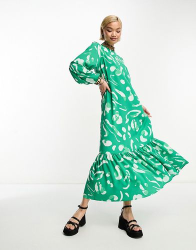 Robe babydoll longue à col montant et imprimé abstrait varié - Vert - Asos Design - Modalova