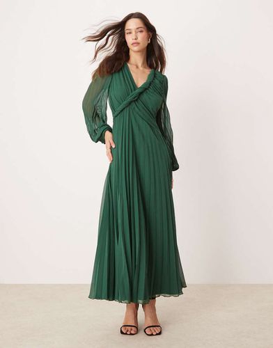 Robe cache-caur mi-longue torsadée sur le devant en tissu plissé - Vert forêt - Asos Design - Modalova