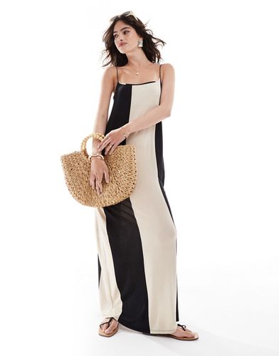 Robe caraco longue fendue sur le côté à bandes - Noir et blanc - Asos Design - Modalova