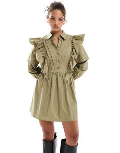 Robe chemise courte à volants - Taupe - Asos Design - Modalova