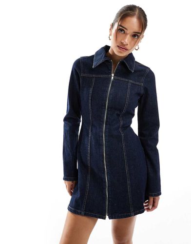 Robe chemise courte en jean avec fermeture éclair - foncé délavé - Asos Design - Modalova