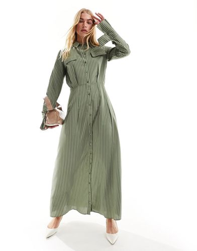 Robe chemise longue avec liens aux poignets - Olive rayé - Asos Design - Modalova