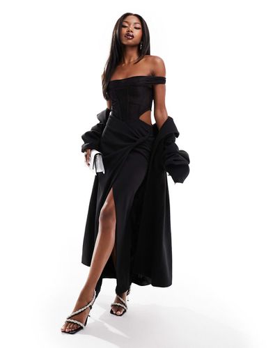 Robe corset mi-longue en dentelle à encolure Bardot avec jupe torsadée - Asos Design - Modalova