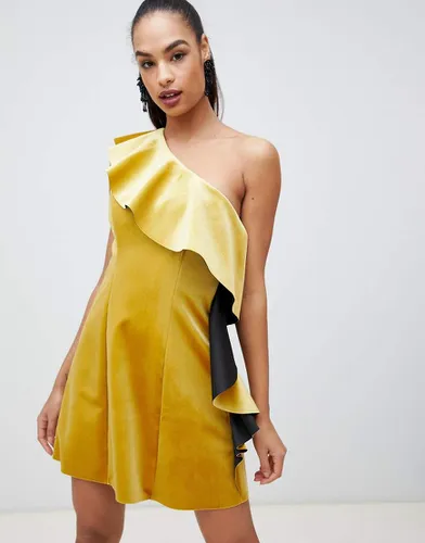 Robe courte asymétrique en velours à volants - Asos Design - Modalova