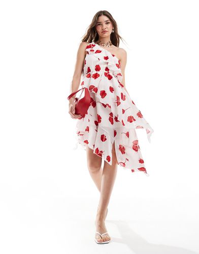 Robe courte asymétrique superposée bicolore à fleurs - Asos Design - Modalova